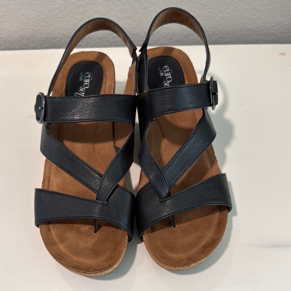 Women's Black Strappy Slingback Sandals with Adjustable Buckle